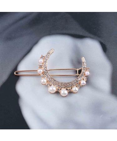 Allereya Crystal Pearl Moon Hair Clip Barrette Rhinestone Pearl Hairpin Barrette Gold CZ Crescent Moon Head Clip Headpieces Meniscus Pearl Hair Accessories for Women Girls (Gold) - Buy Online on GoSupps.com