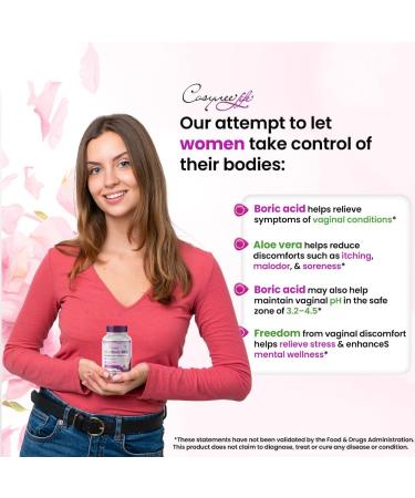 cosynee Boric Acid Suppositories for Women - 60 Capsules + 7 Applicators | Vaginal Health Odor & Dryness Relief - 650 mg Each - Buy Online on GoSupps.com
