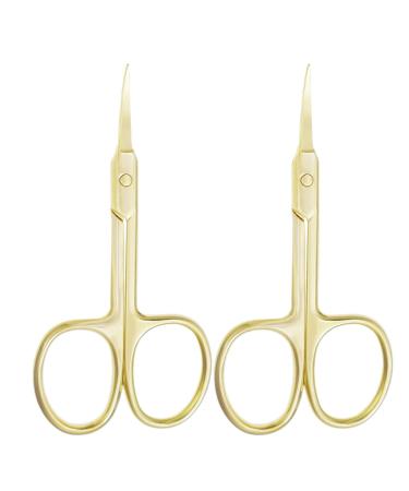 Motanar 2pcs Gold Silver Eyebrow Scissor Makeup Manicure Scissors Nails Cuticle Scissors Eyebrow Eyelashes Epilator Face Hair Removal Tools (Yellow)