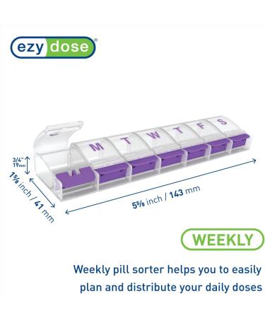 Ezy Dose Push Button Weekly Pill Organizer - Arthritis Friendly 7-Day Planner (Pack of 6) - Medium Color May Vary - International Shipping Available - Buy Online on GoSupps.com