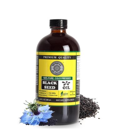 Pure Black Seed Oil - 100% Pure Nigella Sativa - Cold Pressed - Vegan - Non GMO - 16 oz - in Glass Bottle - Herbal by Nature