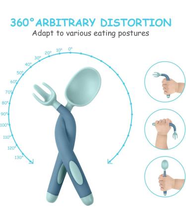 Vicloon Baby Utensils Spoon Fork Set - 4pcs Toddler Cutlery Feeding Set | Easy Grip Bendable Self Feeding Spoon Fork | Light Green-Blue Color - Buy Online on GoSupps.com