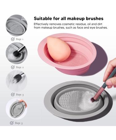 Foldable Angled Eyebrow Hairline Brush Cleaner with Portable Makeup Brush Cleaning Bowl Silicone Multifunctional Mat for Residue Oil and Dirt Removal - Buy Online on GoSupps.com