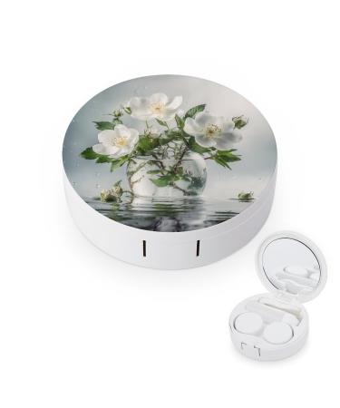 Contact Lens Case Flowers And Green Leaves Portable Travel Contact Lens Box Contact Lens Storage Box