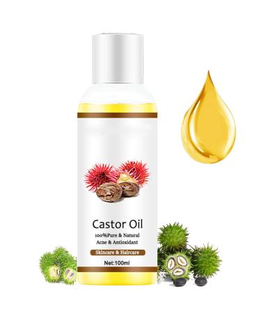 Castor Oil Cold Pressed Natural Vegan & Pure 100ML Castor Oil for Hair Eyebrows & Eyelash Growth Softer Skin & Face Organic Castor Oil Diminishes Wrinkles and Signs of Aging