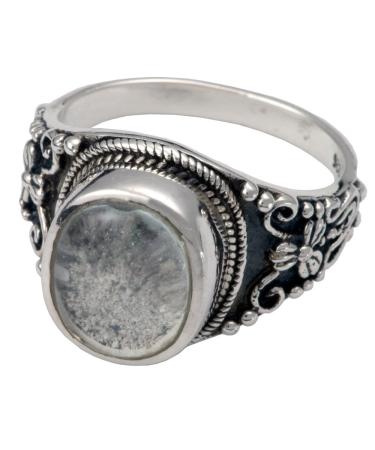 Memorial Gallery 2004Bs-9 Antique Sterling Silver Ring with Clear Glass Front Cremation Pet Jewelry, Size 9 Sterling Silver 9
