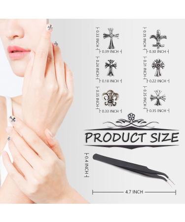 120Pcs 3D Metal Cross Nail Charms with Nail Tweezer - DIY Punk Gothic Manicure Accessories in Silver - Buy Online on GoSupps.com