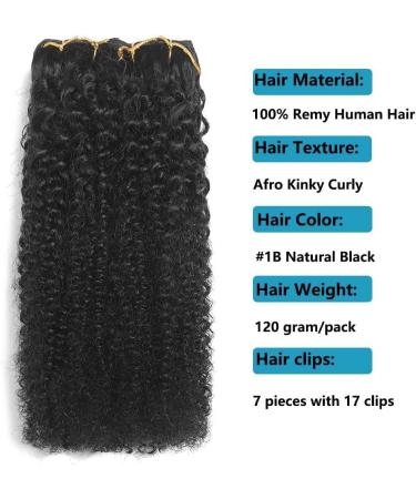 GIVLOVE Kinky Curly Clip in afro Hair Extensions Clip Ins Brazilian Remy Human Hair for Black Women Natural Color 7pieces (1b# 120g) (1b 14inch) 14inch 1b - Buy Online on GoSupps.com