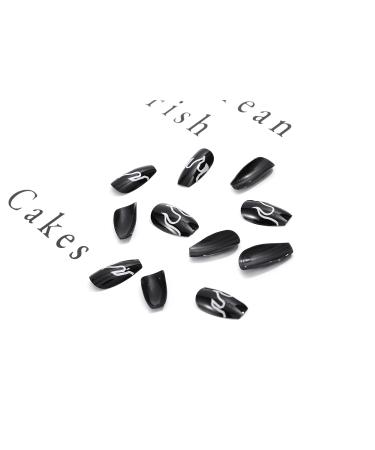Sethexy Flame False Nails - Medium Ballerina Black Press-On Acrylic Nails (24 pcs) for Women & Girls - Buy Online on GoSupps.com