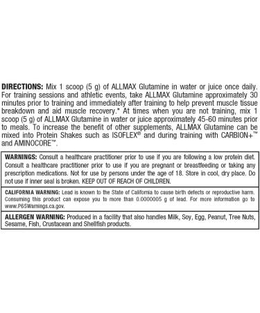 ALLMAX Nutrition 100% Pure Micronized Glutamine 400g - Boost Recovery & Muscle Health - Buy Online on GoSupps.com