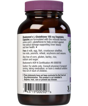 Buy Bluebonnet L-Glutathione 100 mg Vitamin Capsules - 60 Count - Best for Immune Support & Detox - International Shipping Available - Buy Online on GoSupps.com