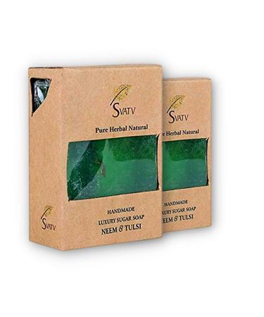 Buy SVATV Handcrafted Neem & Tulsi Soap - Natural Exfoliating Ayurvedic Herbal Soap for All Skin Types | 250g Pack (2 Bars - Buy Online on GoSupps.com