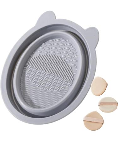 Makeup Brush Cleaner Bowl | Bear Ears Collapsible Silicone Cleaner Mat Portable Washing Tool for Makeup Sponge Small Cleaner Pad for Powder Puff grey - Buy Online on GoSupps.com