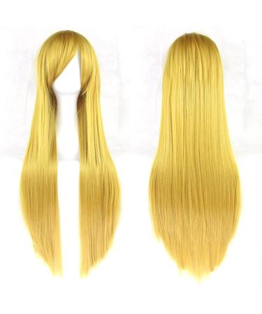 LFMDJF 24 Colors 80cm Long Women Synthetic Hair Wig Heat Resistant Yellow Gray Straight Party Hair Wigs 32inches P12/613 T4/27/30
