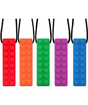 SLGOL Sensory Chew Necklaces 5 Pack Bundle Colorful Chew Necklaces for Sensory Kids Perfectly Textured Silicone Chew Toys for ADHD Autism Biting Needs Oral Motor BPA Free