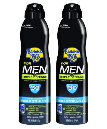 Banana Boat Men's Triple Defense SPF 30 Sunscreen Clear Spray 6oz (Pack of 2) - Buy Online on GoSupps.com