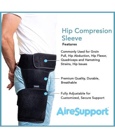 AireSupport Hip Brace and Thigh Compression Sleeve with Ice/Heat Pack - Men & Women - Groin, Hip, Leg Muscle Support - Buy Online on GoSupps.com