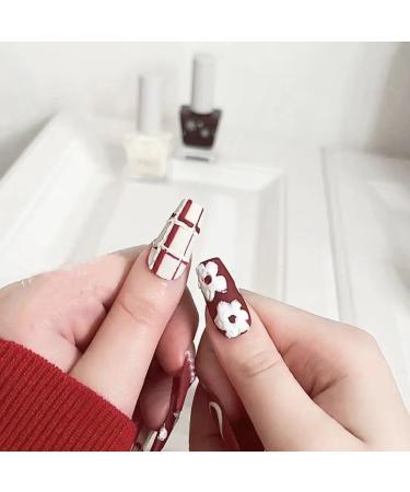 Temperament-enhancing manicure nail dressing retro flower red color finished product love new middle and long nail art white and pure by hand.(XS) - Buy Online on GoSupps.com