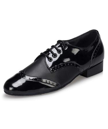 Honeystore Men's Lace-up Dance Shoes Splice PU Leather Modern Tango Jazz Ballroom Latin 9.5 Black