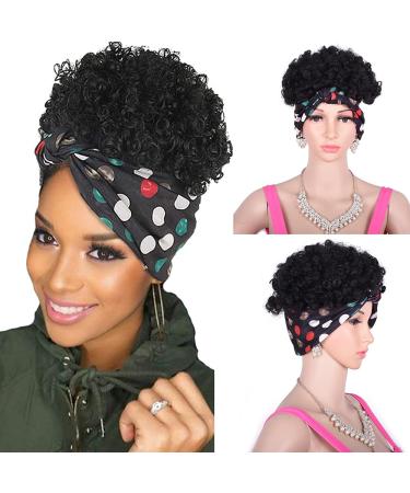 Short Afro Puff Hair Bun Turban - 2 In 1 Drawstring Headwrap & Synthetic Kinky Curly Updo Wig for Black Women | Shop Now! - Buy Online on GoSupps.com