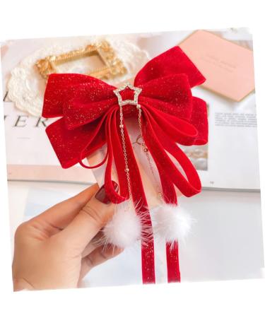 POPETPOP 1pc hair accessories sweet bow hairpin christmas silky hair bow clip christmas bow hairpin bow hair clip decorative hair clips Bowknot Headdress issue card Baby girl flocking - Buy Online on GoSupps.com