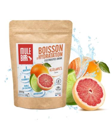 MULEBAR - Powdered Hydration Drink - Citrus - Anti-Fatigue - Antioxidant - 8 Vitamins - 5 Minerals - Electrolytes - Very Low Sugar Taste - Easy to Digest - Made in France - 250gr