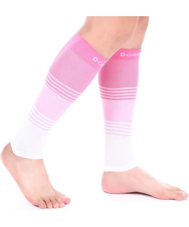 Doc Miller Calf Compression Sleeve 20-30 mmHg - Pink/White Large - Shin Splint & Varicose Vein Support - 1 Pair - Buy Online on GoSupps.com