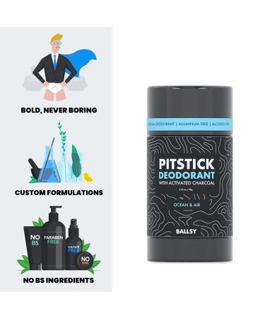 Ballsy Pitstick Activated Charcoal Men's Deodorant | Aluminum-Free & Baking Soda-Free | Odor Protection | 2.75 oz - Buy Online on GoSupps.com