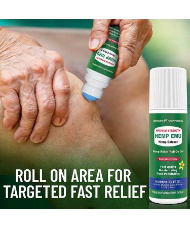 Hemp Emu Roll-On Relief Gel | Made in USA | Soothes Joint, Muscle, Back, Knee Discomfort | Premium Hemp & Emu Oil Blend with Menthol, Eucalyptus, Natural Oils | 3oz - Buy Online on GoSupps.com