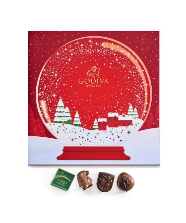 Godiva Chocolatier Holiday 2022 Red Advent Calendar  Snow Globe Gift Box with Assorted Dark, Milk and White Chocolates  24 Piece Christmas Countdown - Unique Gift for Chocolate Lovers