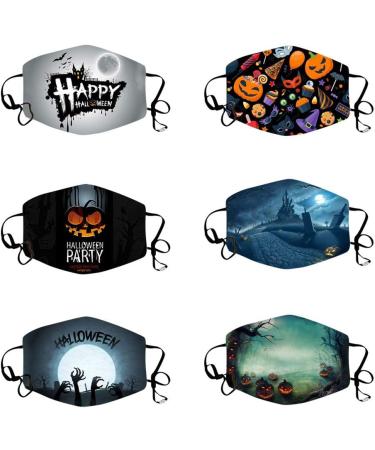 ZLUU 6PCS Halloween Adults Protective Face Mask Personalized Patterns Face Cover Safe Skin Friendly Face Sheild Washable Reusable Adults Washable Halloween Funny Expression Prints Mask Filter Can Be Placed - Buy Online on GoSupps.com