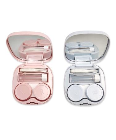 XPOOS 2 PCS Travel Contact Lens Case with Mirror Portable Travel Contact Lens Kit Mini Contact Lens Holder Box with Tweezers & Suction Stick Blue Pink - Buy Online on GoSupps.com
