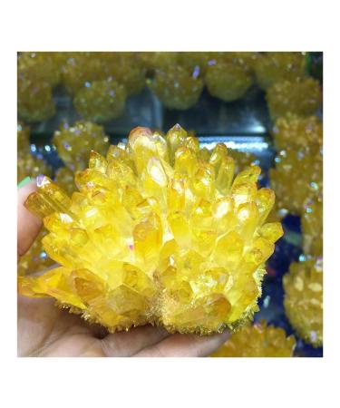 300-350g Yellow Electroplated Natural Crystal Cluster Raw Rock Quartz Flowers Aura Stones Gift Modern House Decor Crystal