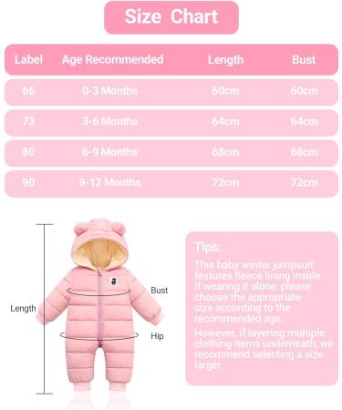 Baby Hooded Winter Romper Down Jacket | Kids Snowsuit Coat | 9-12 Months Pink - Buy Online on GoSupps.com