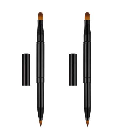 Falliny Retractable Lip Makeup Brushes, Double-Ended Lip Concealer Makeup Brushes Travel Lipstick Brush Dual End Eyeshadow Brushes with Cap (2 Pieces) Dual Lip Makeup Brushes