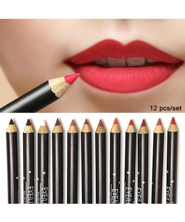 Allbesta 12 Colors Waterproof Lip Liner Pencil Dark Red Brown Lipstick Lip Contour - Buy Online on GoSupps.com