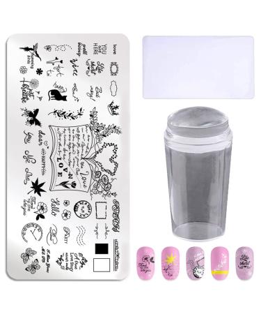 3-piece nail design stamping plate set with silicone stamp and scraper made of stainless steel nail art image templates set J14