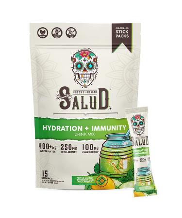 Salud 2-in-1 Hydration and Immunity Electrolytes Powder, Cucumber Lime - 15 Servings, Agua Fresca Drink Mix, Elderberry, Dairy & Soy Free, Non-GMO, Gluten Free, Vegan, Low Calorie, 1g of Sugar