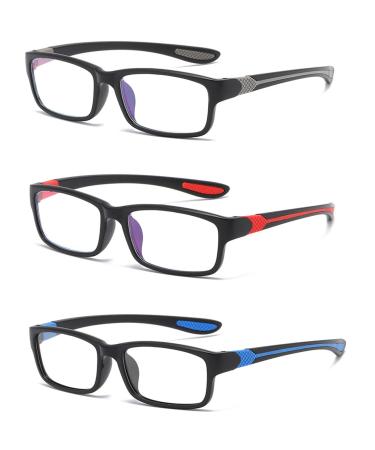Eyglajdd TR90 Rectangle Two-tone Reading Glasses Reading Aid Blue Light Blocking Glasses 3 Pack Gray-Blue-Red 2.5 x