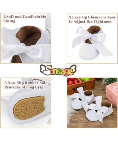 Sonsage Infant Baby Girls Bowknot Mary Jane Soft Anti-Slip Walking Flats - White (0-6 Months) - Buy Online on GoSupps.com