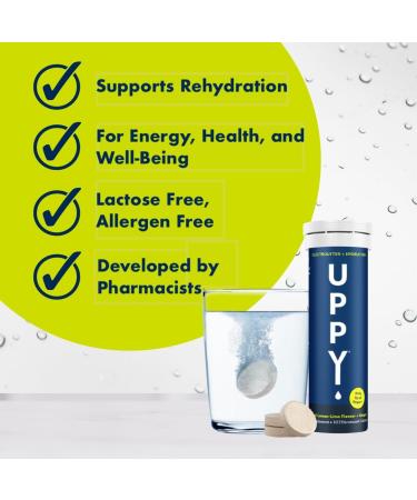 Uppy! Hydration Tablets with Electrolytes GMO and Gluten Free Soluble Sports and Travel Hydration Tablets with Natural Lemon-Lime & Ginger Flavour 30 Tablets Lemon-Lime with a hint of Ginger 30 count (Pack of 1) - Buy Online on GoSupps.com