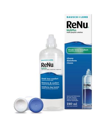 ReNu MultiPlus Multi-Purpose Contact Lens Solution 240ml for Soft Contact Lenses Moisturise Remove Protein Clean Disinfect Lubricate Rinse and Store Your Lenses Lens Case Included Pack of 1