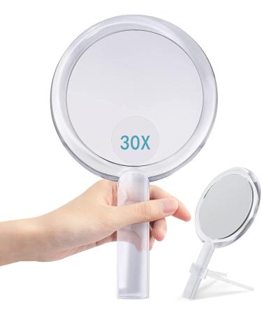 B Beauty Planet Handpiegel Double-sided mirror with stand 1x/30x magnification mirror vanity mirror round shape handheld with handle for women daily make-up (transparent) 6in magnification mirror 30x clear