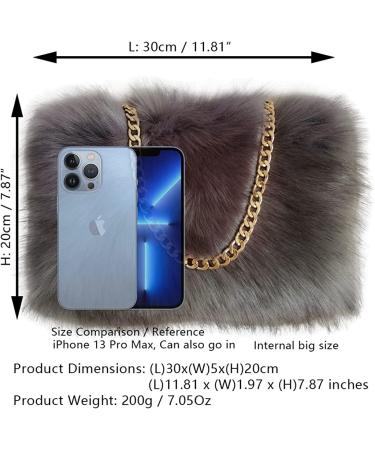 FHQHTH Faux Fox Fur Purse - Grey Fuzzy Handbag with Al alloy Shoulder Strap for Women - Buy Online on GoSupps.com