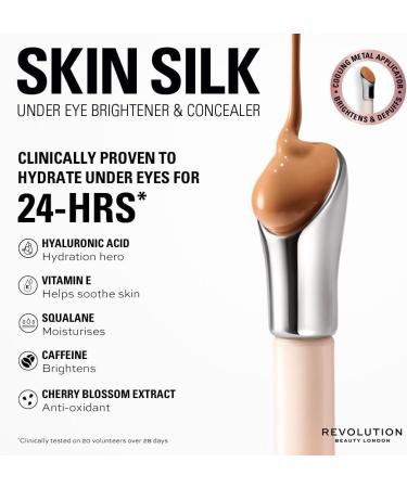 Revolution Skin Silk Radiant Serum - Illuminateur contour des yeux - Hydrate et lisse avec acide hyaluronique et squalane - Vegan & Cruelty-Free - Light Peach - 4 ml - Buy Online on GoSupps.com