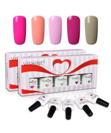 Vishine Soak Off UV LED Gel Nail Polish Multicolor Varnish Gift Set Of 5pcs X 10ml for Nail Art TX003