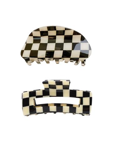 2PCS Checkered Hair Claw Clips Tortoise Barrettes Claw Clips Non Slip Hair Jaw Clip Minimalist Classic 80's Aesthetics Large Hair Accessories for Girls