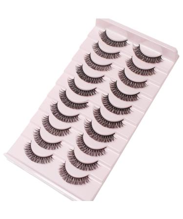 Buy Russian Strip Lashes | Wispy D Curl Faux Mink Eyelashes - 10 Pairs Natural Fluffy Look (12mm) - Buy Online on GoSupps.com