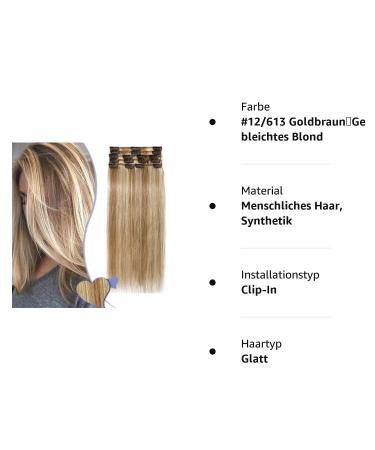 Elailite Clip-in Extensions | Real Human Hair 8 PCs 18 Clips 25cm 50g #12/613 Golden Brown & Bleached Blonde - Buy Online on GoSupps.com