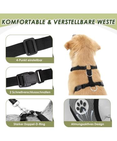 Slowton Dog Harness with Safety Belt for Cars - Breathable Dog Seat Belt with 2 Carabiner Hooks - Gray (Large) - Buy Online on GoSupps.com